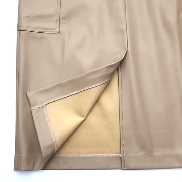 Laundry by Shelli Segal Caramel Tan Midi Slip On Skirt Stretch Side Pockets Sz L - Picture 4 of 10
